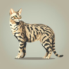 Obraz premium Realistic Illustration of a Bengal Cat with Distinctive Spots Against a Neutral Background Capturing the Grace and Beauty of This Feline Breed