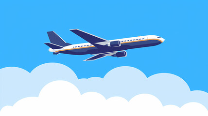 Flat Illustration of an Airplane Flying Among the Clouds in the Sky