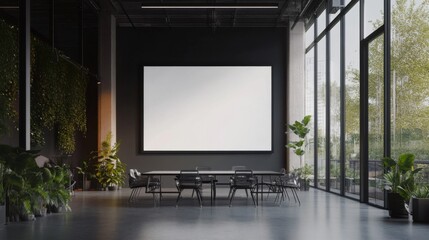 Fototapeta premium Modern Minimalist Conference Room with Large Blank Canvas
