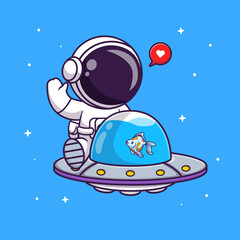 Cute Astronaut Flying With Aquarium Ufo Cartoon Vector Icon 
Illustration. Science Animal Icon Concept Isolated Premium 
Vector. Flat Cartoon Style 