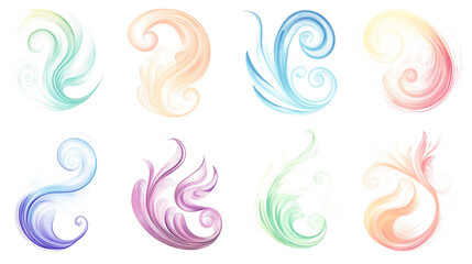 Fototapeta premium Set of colorful abstract swirls isolated on transparent background
