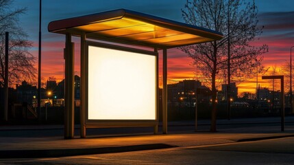 Illuminated Billboard at Dusk with Sunset in Background