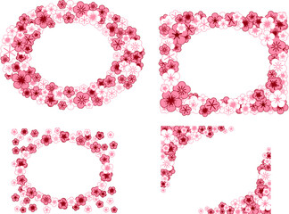 Graphic floral illustration set. pink peach blush white flowers branches. Vector oval frames templates set. Wedding invitations, greetings, wallpapers, fashion, prints.