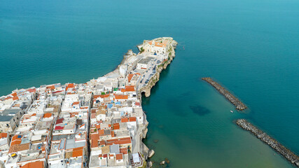 Aerial view of San Francesco Church in Vieste, Puglia, Italy. The convent is located on San...