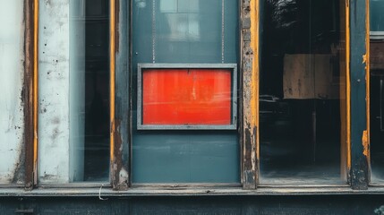 Red Sign Hanging in a Window Frame