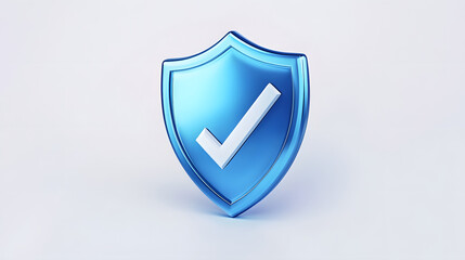 cartoon 3d Icon safety shield check mark perspective . Blue symbol security safety icon. Checkmark in minimalistic style. 3d vector illustration. white background	