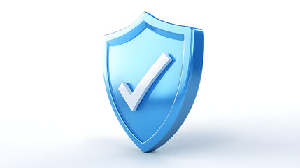 cartoon 3d Icon safety shield check mark perspective . Blue symbol security safety icon. Checkmark in minimalistic style. 3d vector illustration. white background	
