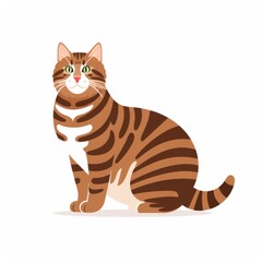 Fototapeta premium Cute and Playful Cartoon Illustration of a Tabby Cat with Striped Fur Sitting Gracefully Against a White Background for Creative Use in Various Designs