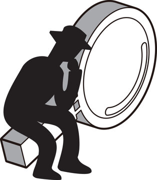 recommend clip art: 虫眼鏡に腰かけて物思いにふける男性のシルエットイラスト
