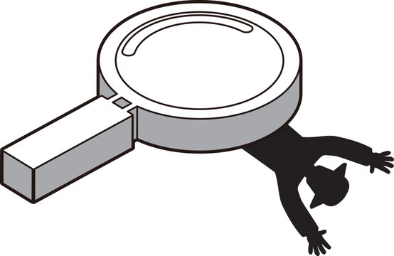 recommend clip art: 大きな虫眼鏡に押しつぶされる男性のシルエットイラスト