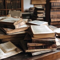 Obraz premium make me an evolution of print from scrolls to manuscripts to book bound pineted books , woodblocks, and digital books like kindle in one table in photo journalistic style