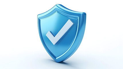 cartoon 3d Icon safety shield check mark perspective . Blue symbol security safety icon. Checkmark in minimalistic style. 3d vector illustration. white background	