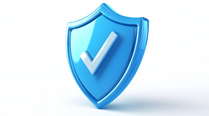 cartoon 3d Icon safety shield check mark perspective . Blue symbol security safety icon. Checkmark in minimalistic style. 3d vector illustration. white background	
