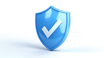 cartoon 3d Icon safety shield check mark perspective . Blue symbol security safety icon. Checkmark...