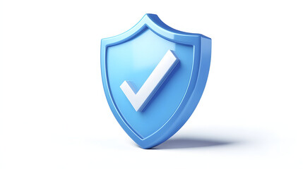 cartoon 3d Icon safety shield check mark perspective . Blue symbol security safety icon. Checkmark in minimalistic style. 3d vector illustration. white background	