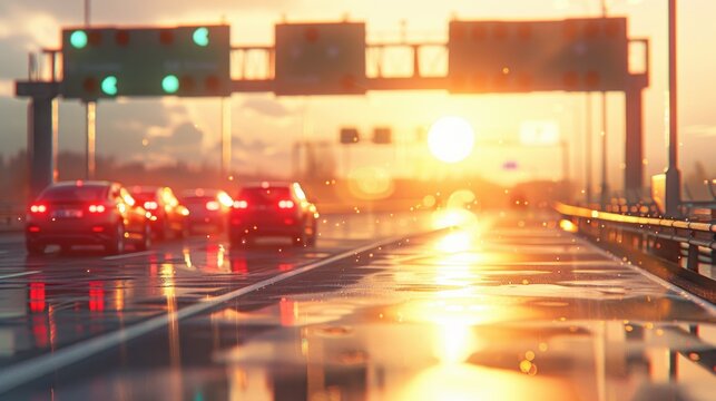 Tollbooth: A checkpoint on a road where drivers must pay a fee to continue their journey, usually found on highways or bridges.
