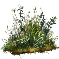 A bunch of green grass with some flowers in it