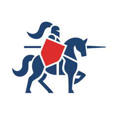 Medieval Lancer Knight with a lance on horseback minimal flat logo icon vector