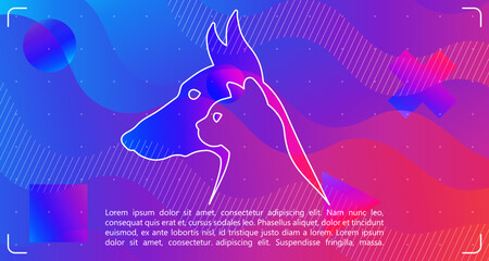 Abstract pet-themed background with vibrant colors, playful geometric shapes, and soft flowing waves, highlighting the harmony between dogs and cats in a creative style.