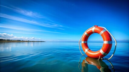 Lifebelt Floating on Calm Water with Clear Blue Sky - Ideal Safety Equipment for Boating and Swimming, Perfect for Summer and Water Activities, Emergency Lifesaving Device