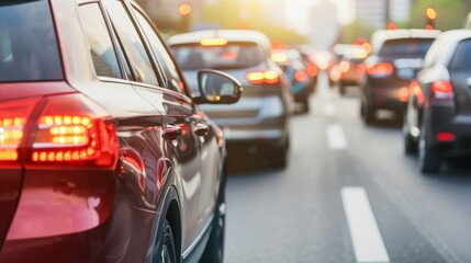 Fototapeta premium Congestion: Overcrowding on roads due to too many vehicles, resulting in slower traffic flow, longer travel times, and higher risk of delays. 