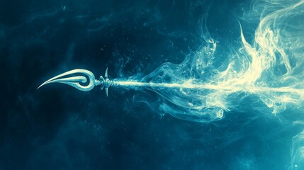 Ornate Silver Arrow Piercing Through White Smoke Trails on a Blue Background
