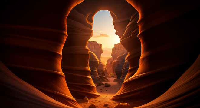 Golden Hour Glow: Breathtaking Antelope Canyon Slot Canyon Landscape Photography