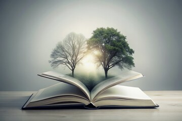 Mockup of a White Empty Book on a Gray Background, Stunning Double Exposure Photography with Soft Lighting, Perfect for Presentations and Creative Projects