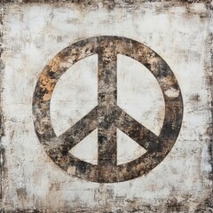 Rustic peace symbol with distressed texture on a white background