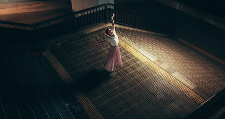 Japanese woman, outdoor and ballerina as dancer for practice, training and choreography at night....