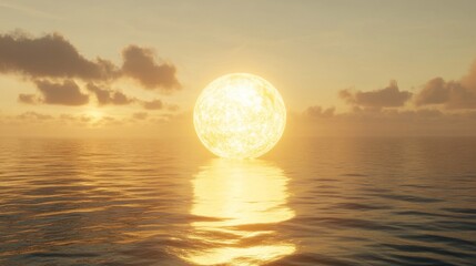 Obraz premium A fiery sun sets over a calm ocean.