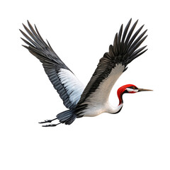 Fototapeta premium A large white and black bird with a red beak flying in the air