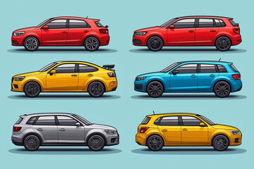 Fototapeta premium illustration, voitures, véhicules, coloré, dessin, mignon, tout-petits, joli, fun, loisir