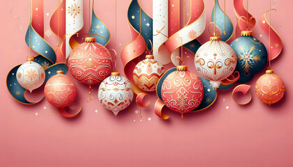 Weihnachtsdeko mit Freiraum. Rosa Hintergrund.