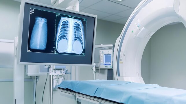 Fluoroscopy imaging room with automated real-time adjustments for precise visuals, fluoroscopy radiology, dynamic imaging