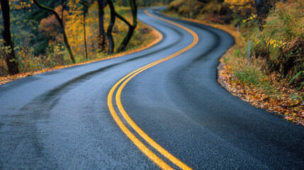 Fototapeta premium Drive: A winding, scenic road, often in residential areas, designed for leisurely driving, with beautiful views that make the experience calming and enjoyable. 