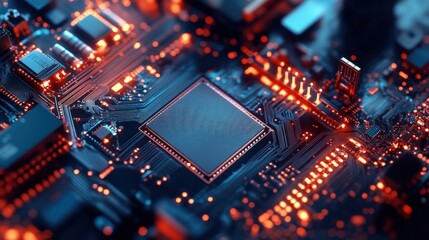 Obraz premium Illuminated Circuit Board Shows Central Processing Unit