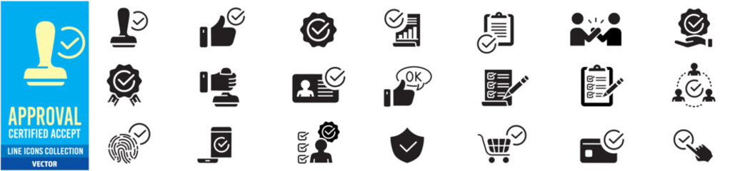 Approval icon set. Editable stroke. Vector illustration.