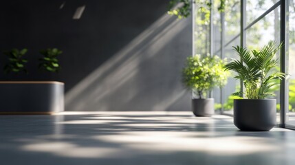 Sunlight Streaming Through a Window Illuminates Potted Plants