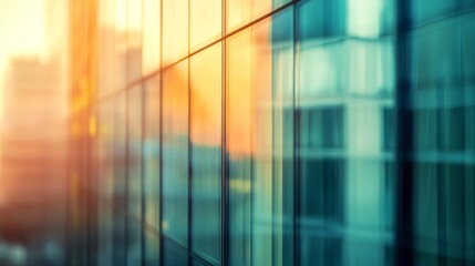 Glass Facade of a Modern Building Reflecting Sunset