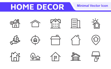 Home Icon Set. A cozy and inviting collection of icons that embody comfort and lifestyle, perfect for enhancing real estate apps, home improvement projects, and websites.