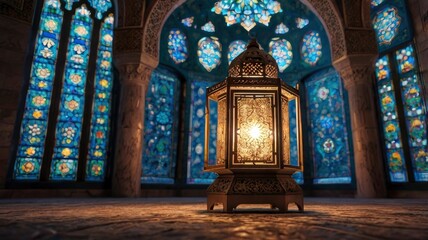 Fototapeta premium 3d illustration of lantern in blue mosque