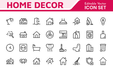 Home Icon Set. A cozy and inviting collection of icons that embody comfort and lifestyle, perfect for enhancing real estate apps, home improvement projects, and websites.