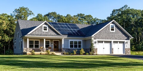 Obraz premium Family house with newly installed solar panels, showcasing energy-efficient living.