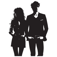 Couple standing silhouette vector illustration
