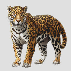 Obraz premium Stunning Jaguar Illustration in the Wild Representing the Majestic Beauty of Nature with Detailed Features and Vibrant Colors Isolated on a Crisp White Background