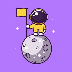 Fototapeta premium Cute Astronaut Holding Space Board Cartoon Vector Icon Illustration Science Technology Icon Concept Isolated Premium Vector. Flat Cartoon Style