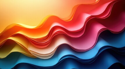 Colorful, wavy paper sheets create a dynamic visual effect, showcasing texture and gradient.