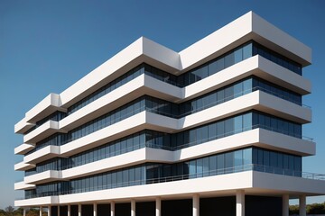 Fototapeta premium arafed building with a lot of windows and a parking lot
