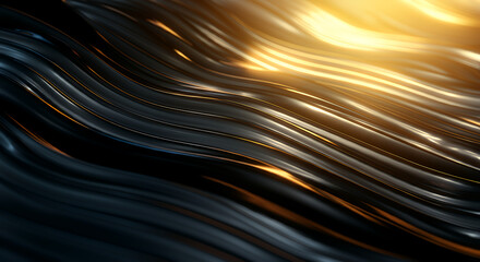 Abstract Dark & Gold Liquid Metal Waves Background: Luxury, Shiny, Swirling Texture